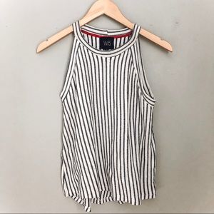 Cream and Blue Striped Sleeveless Top